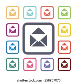 mail flat icons set. Open round colorful buttons. Vector 