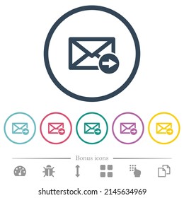 Mail forwarding flat color icons in round outlines. 6 bonus icons included.
