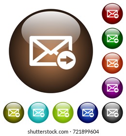 Mail forwarding white icons on round color glass buttons