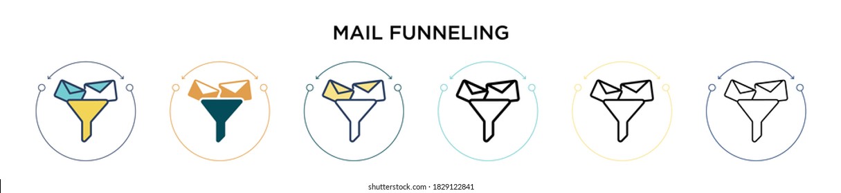 Icono de canalización de correo en el estilo relleno, delgado, contorno y trazo. Ilustración vectorial de dos iconos vectoriales de canalización de correo en color y negro se pueden utilizar para móviles, ui, web