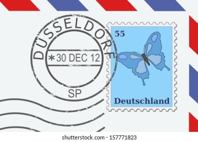 Mail from Germany - postage stamp and post mark from Dusseldorf. German letter.