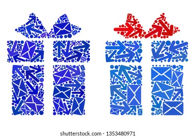 Mail gift icon collage of envelopes and arrows with blue color. Abstract vector gift illustration is formed of mail communication symbols. Flat design for post communication templates.