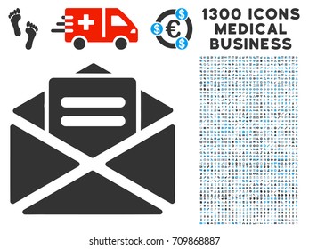 Mail gray vector icon with 1300 medicine commercial pictographs. Collection style is flat bicolor light blue and gray pictograms.