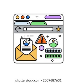 Mail Hacking Fill Color Icon, Vector illustration