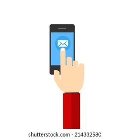 mail Hand Hold Touch Screen on Mobile Phone