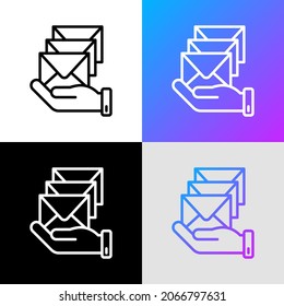Mail handling thin line icon, hand with envelopes. Modern vector illustration for delivery service.