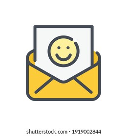 Mail with happy face color line icon. Email notification with positive information vector outline colorful sign.
