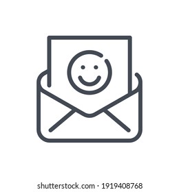 Mail with happy face line icon. Email notification with positive information vector outline sign.