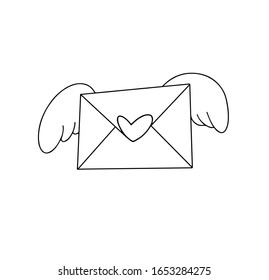 correo con corazón y alas, carta de amor vectorial