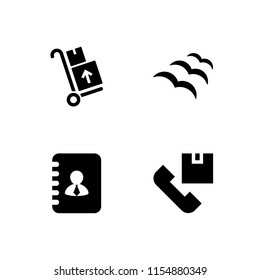 mail icon. 4 mail set with flock, delivery packages on a trolley, address and shipping and delivery vector icons for web and mobile app