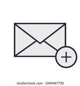 Mail icon with add sign. Message icon. Flat design style. Vector illustration, eps10