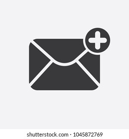 Mail icon with add sign. Mail icon and new, plus, positive symbol. Vector icon