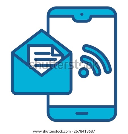 Mail Icon In Blue Monochrome Flat Design, Vector Illustration