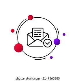 Icono de correo. Correo con marca de verificación. Carta leída. Entregado con éxito. Correo electrónico. Un estilo de línea.