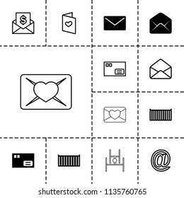 Mail icon. collection of 13 mail filled and outline icons such as parcel, cargo box, love letter, envelope, envelope with dollar bill. editable mail icons for web and mobile.