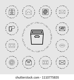 Mail icon. collection of 13 mail outline icons such as box, question box, love letter, message on phone. editable mail icons for web and mobile.