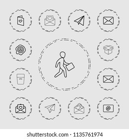 Mail icon. collection of 13 mail outline icons such as paper airplane, arrow up, love letter, box. editable mail icons for web and mobile.