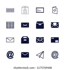 Mail icon. collection of 16 mail filled and outline icons such as box, love letter, paper airplane, cargo box, parcel. editable mail icons for web and mobile.