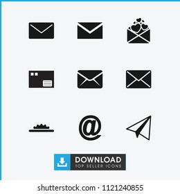 Mail icon. collection of 9 mail filled icons such as paper airplane, camera wheel, parcel. editable mail icons for web and mobile.