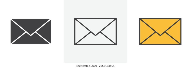 Mail icon collection in black and colored style.