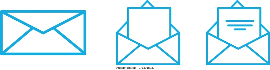 Icono de correo colección. Conjunto de Vector de sobre de arte de línea delgada. Correo electrónico, mensaje, notificación, enviar, recibir, abrir conceptos de correo. ELEMENTOS gráficos de interfaz de usuario, UX y Diseño web.