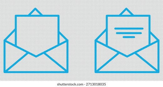 Mail icon collection. Thin line art envelope vector set. Email, message, notification, send, receive, open mail concepts. UI, UX, and web design graphic elements.