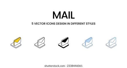 Mail Icon Design in Five style with Editable Stroke. Line, Solid, Flat Line, Duo Tone Color, and Color Gradient Line. Suitable for Web Page, Mobile App, UI, UX and GUI design.