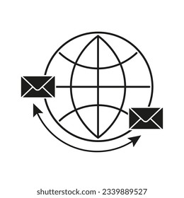 Mail-Symbol Erdsymbol, Umschläge, Pfeile. Vektorgrafik. EPS10.