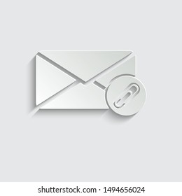 mail icon. email with attachment icon. paper icon  with shadow 