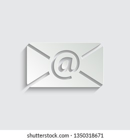 mail icon. E-mail icon. Envelope symbol with shadow on a grey background