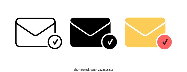 Mail icon, envelope with accept sign. Flat design vector illustration with round shadow