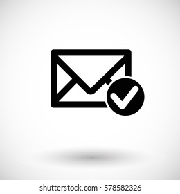 Mail icon, envelope with accept sign. Flat design vector illustration with round shadow