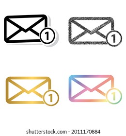   mail icon. The envelope black, golden and color vector set
