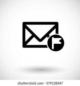 Mail icon, envelope with flag sign. Flat design vector illustration with round shadow
