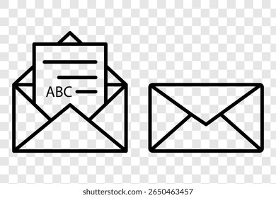 Mail icon, envelope, message symbol isolated on transparent background. vector illustration eps 10.
