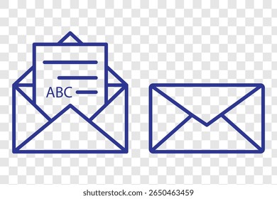 Mail icon, envelope, message symbol isolated on transparent background. vector illustration eps 10.