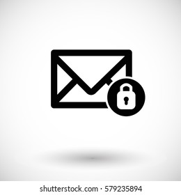 Mail icon, envelope with padlock sign. Flat design vector illustration with round shadow