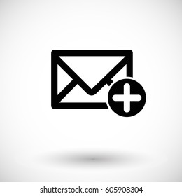 Mail icon, envelope with plus sign. Flat design vector illustration with round shadow