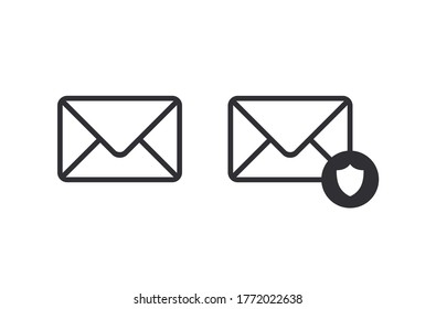 Mail icon. Envelope sign. Email icon. Letter. Mailbox. Contact form. Spam protection. Important message. Verified mail. Secure Correspondence. Virus protection. Shield icon. Protection icon. Mail. 