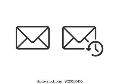 Mail icon. Envelope sign. Email icon. Letter. Mailbox. Contact form. Important letter. Email notification. Countdown time. Clock sign. Message history. History icon. History of letters. Backup. Timer