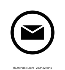Icono de correo. Símbolo de sobre. Diseño plano estilo eps 10. Icono de letra ilustración elemento diseño, correo electrónico en círculo con estilo de línea negra