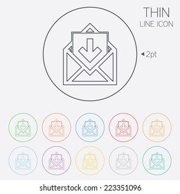 Mail icon. Envelope symbol. Inbox message sign. Mail navigation button. Thin line circle web icons with outline. Vector