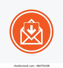 Mail icon. Envelope symbol. Inbox message sign. Mail navigation button. Graphic design element. Flat mail message symbol on the round button. Vector