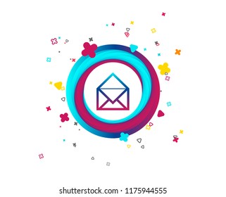 Mail icon. Envelope symbol. Message sign. Mail navigation button. Colorful button with icon. Geometric elements. Vector