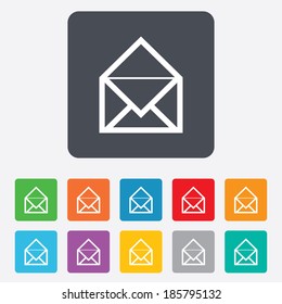 Mail icon. Envelope symbol. Message sign. Mail navigation button. Rounded squares 11 buttons. Vector