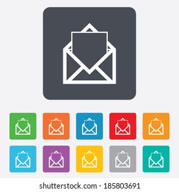 Mail icon. Envelope symbol. Message sign. Mail navigation button. Rounded squares 11 buttons. Vector