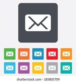 Mail icon. Envelope symbol. Message sign. Mail navigation button. Rounded squares 11 buttons. Vector