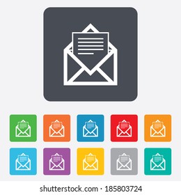 Mail icon. Envelope symbol. Message sign. Mail navigation button. Rounded squares 11 buttons. Vector