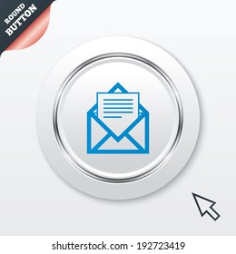 Mail icon. Envelope symbol. Message sign. Mail navigation button. White button with metallic line. Modern UI website button with mouse cursor pointer. Vector