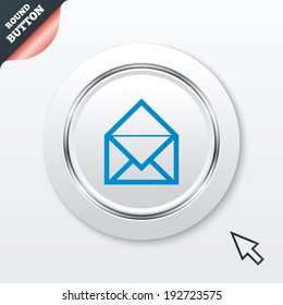 Mail icon. Envelope symbol. Message sign. Mail navigation button. White button with metallic line. Modern UI website button with mouse cursor pointer. Vector